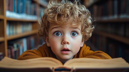 Poster - Child Exploring Library Aisle Surrounded by Knowledge and Endless Possibilities