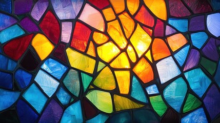 Fototapete - An enchanting abstract glass mosaic featuring bold multicolored tiles and glowing light transitions, creating a realistic texture.