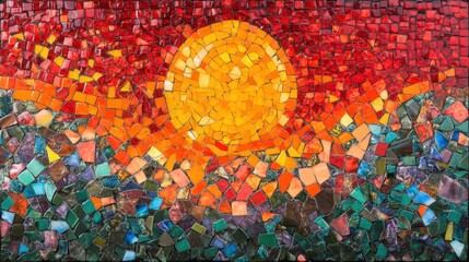 Fototapete - An enchanting abstract glass mosaic featuring bold multicolored tiles and glowing light transitions, creating a realistic texture.