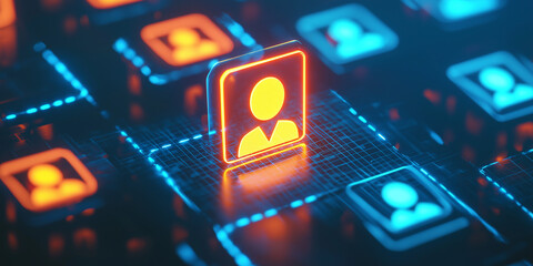 Poster - A bright user icon stands out in a glowing futuristic digital system, emphasizing user focus, innovation, and connectivity.