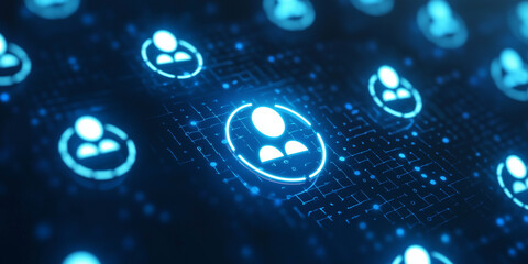 Poster - A glowing digital network layout with user icons highlights connectivity, identity, and modern technological innovation.