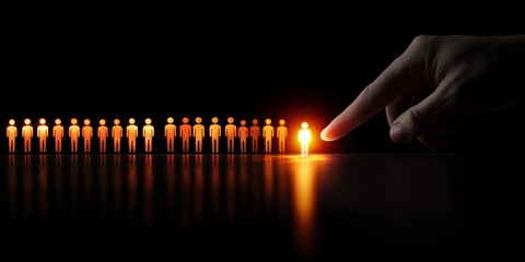 Poster - A glowing user icon is selected by a hand, representing individuality, choice, and connection in a digital and technological system.