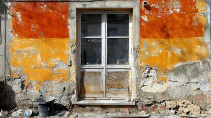 Poster - Weathered wall with a door and peeling paint.