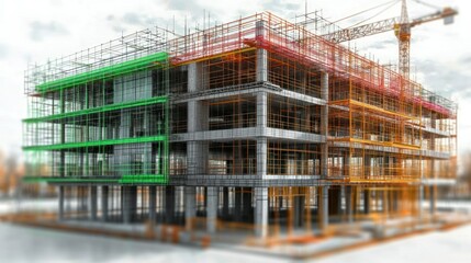 Poster - Construction site featuring scaffolding and a crane.
