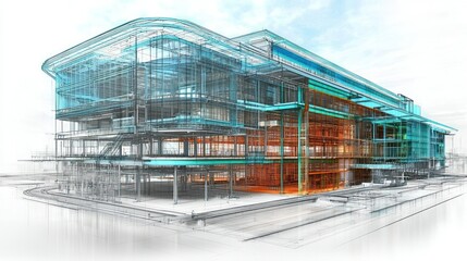 Poster - 3D architectural rendering of a modern building design.