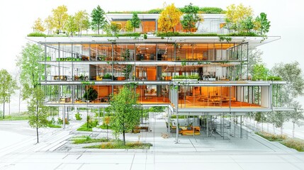 Poster - Modern architectural design with greenery and open spaces.