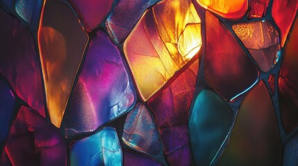 Fototapete - Intricate multicolored mosaic glass with radiant light patterns and detailed textures, forming a vibrant abstract background.