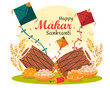 © Heena_Rajput - Indian festival of makar sankranti celebration with decorated drum and kites sweets vector design