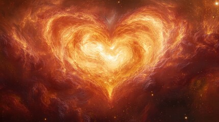 Fototapete - Swirling pink and red waves forming a glowing abstract heart, surrounded by faint golden sparkles.