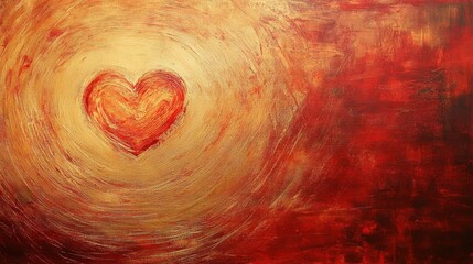 Fototapete - Vibrant red and gold abstract strokes creating the illusion of love symbols on a textured canvas.
