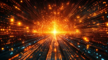 Poster - Abstract digital tunnel with vibrant light effects.