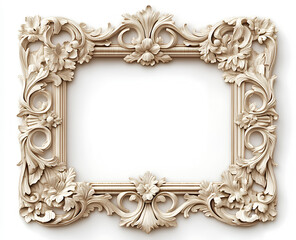 Wall Mural - A frame design of carved wood with a white background.