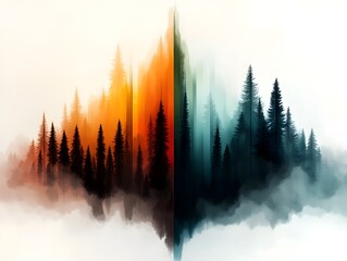 Poster - Captivating spectrogram presentation showcasing the complex sonic tapestry within a thriving woodland the nuanced frequencies of nature s orchestra vividly displayed through a digital painting of