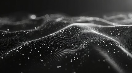 Poster - Digital wave texture with particles on a dark background for abstract design