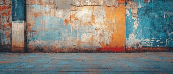 Poster - Grungy Urban Wall with Peeling Paint and Textured Surface under Natural Light