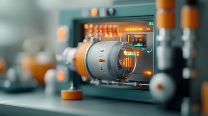 Poster - High tech scientific spectrometer instrument precisely measuring the frequency of atomic emissions featuring complex mechanisms glowing tubes and sensors a digital display