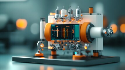 Poster - A highly advanced spectrometer meticulously measuring the frequency of atomic emissions featuring a complex array of intricate mechanisms glowing tubes and sensors a precise digital display