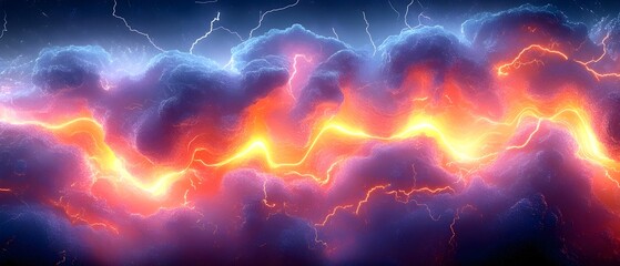 Poster - Captivating spectrum analysis of a thunderstorm s electrifying lightning bursts showcasing intricate waveform structures and vibrant bioluminescent textures in a digitally rendered