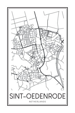 Printable downtown road map poster of the Dutch city of SINT-OEDENRODE on solid white background with city name