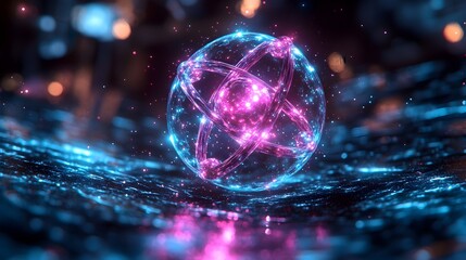 Poster - 3D model of a technetium atom emphasizing its unique electron shell arrangement and medical imaging applications