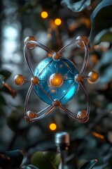 Poster - Highly accurate 3D model of a technetium atom highlighting its unique electron shell arrangement and use in medical diagnostics  Featuring vibrant prismatic colors