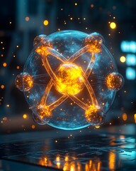 Poster - 3D Model of Technetium Atom Showcasing Unique Electron Shell Arrangement and Medical Imaging Applications
