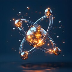 Poster - Detailed 3D model of the technetium atom showcasing its complex quantum states radiant metallic appearance and critical role in advanced medical scanning equipment and diagnostic procedures
