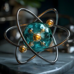 Poster - technetium atom 3d model highlighting its unique properties and role in advanced medical scanning pr