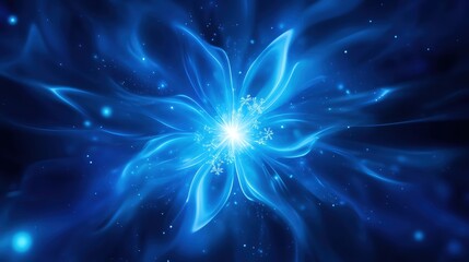 Poster - A vibrant blue abstract design resembling a luminous flower in motion.