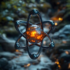 Poster - Highly detailed and 3D model of a technetium atom showcasing its intricate subshell structure metallic sheen