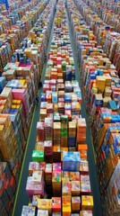 Poster - Industrial location photography wide-angle views of warehouse aisles and inventory management