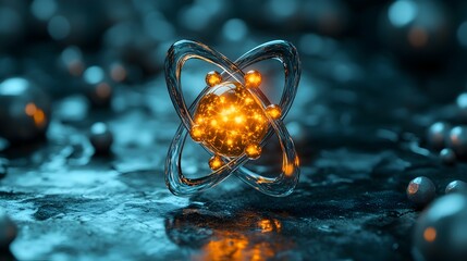 Poster - Highly detailed and scientifically accurate 3D model of a technetium atom showcasing its intricate electron and its vital applications in medical imaging and diagnosis