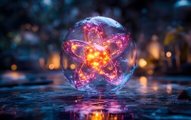 Poster - detailed 3d representation of a technetium atom revealing its electron and use in advanced medical s