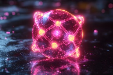 Poster - detailed 3d representation of a technetium atom showcasing its electron and applications in medical 