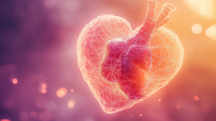 Poster - Abstract Heart with Network Connections Representing Love, Health, and Technology Concept