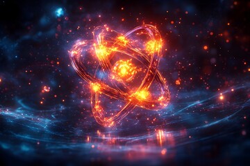 Poster - detailed 3d representation of a technetium atom revealing its electron and use in medical scans