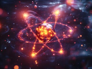 Poster - detailed 3d representation of a technetium atom revealing its electron and use in advanced medical s