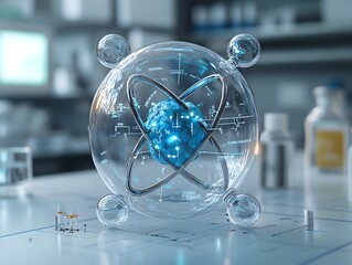 Poster - highly detailed and intricate 3d model of a technetium atom highlighting its precise internal electr