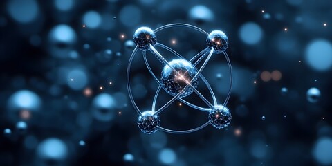 Poster - stylized 3d visualization of the technetium atom highlighting its unique electron and showcasing its