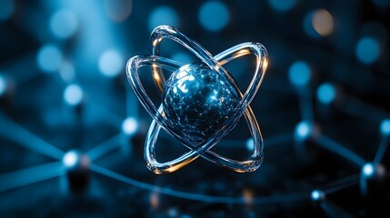 Poster - technetium atom visualization emphasizing the unique properties of its electron and importance in me