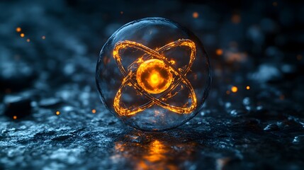 Poster - Comprehensive 3D cross section of a technetium atom showcasing its intricate electron shell structure and radiological properties