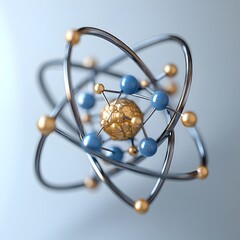 Poster - comprehensive 3d cross section of a technetium atom showcasing its detailed electron and highlightin