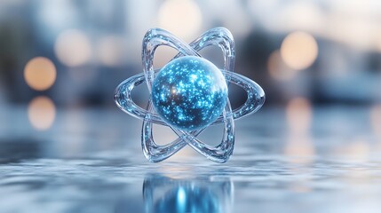 Poster - detailed 3d cross section of a technetium atom showcasing its intricate electron and highlighting it