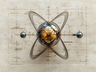 Poster - Detailed cross section of a technetium atom showcasing its internal structure radiological properties and technical specifications  This scientific diagram is suitable for use in research journals