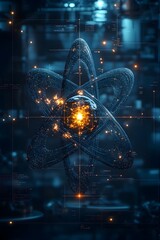 Poster - Detailed Cross Section of Technetium Atom Revealing Its Internal Structure and Radiological Characteristics  This technical showcases the intricate details of the technetium atom