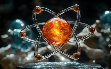 Poster - Detailed Cross Section of Technetium Atom Showcasing its Intricate Subatomic Particle Arrangement and the Significance of its Electron Shell in Radiological Applications Technical Diagram