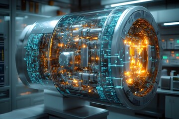 Poster - highly detailed 3d model of a technetium atom with components exposed