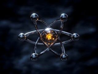 Poster - Cutaway visualization of a technetium atom demonstrating its nuclear composition and radiological properties