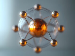 Poster - Cutaway visualization of a technetium atom demonstrating its nuclear composition and radiological properties in a minimalist aesthetic with metallic tones