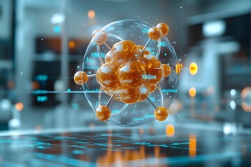 Poster - detailed 3d model of a technetium atom with components separated providing a clear visualization of 